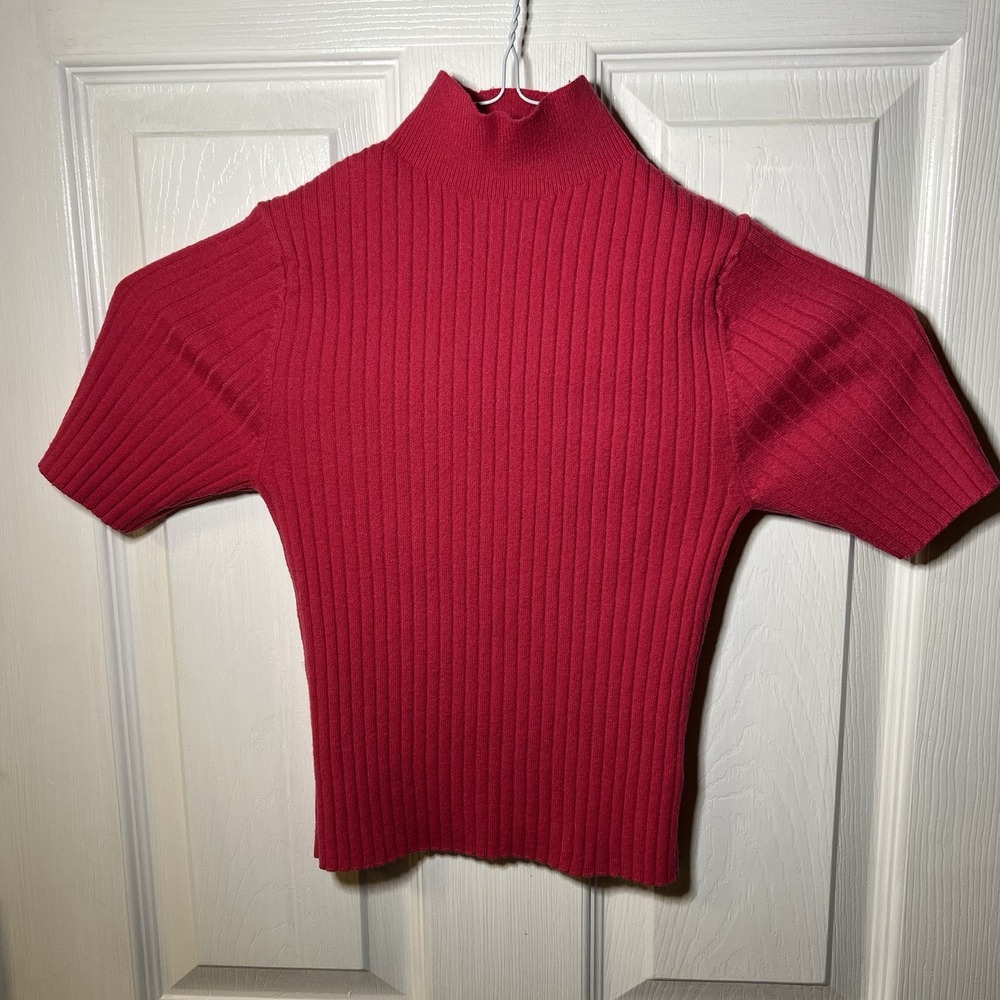 A New Day Ribbed Sweater Women X-Small‎ Short Sleeve Mock Neck Stretch Pink